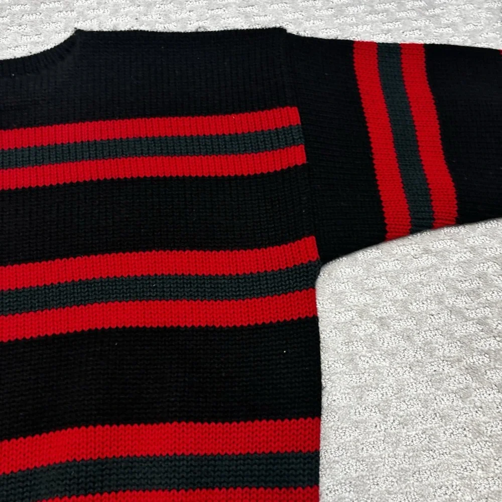 Vintage 90s Polo Ralph Lauren 100% Wool Cable Knit Sweater Black Red Green XL